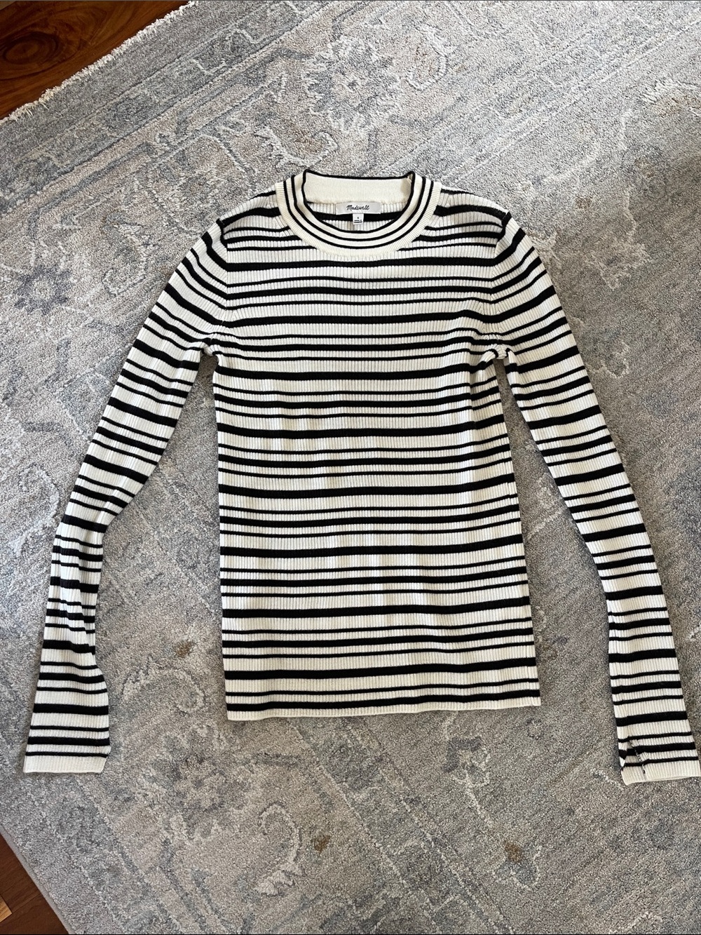 Madewell Black & White Striped Ribbed Long-Sleeve Tee